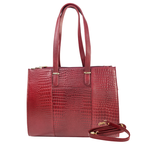 TANHOOD Novara Women’s Genuine Leather Tote Bag – Maroon Croco Embossed with Detachable Shoulder Strap
