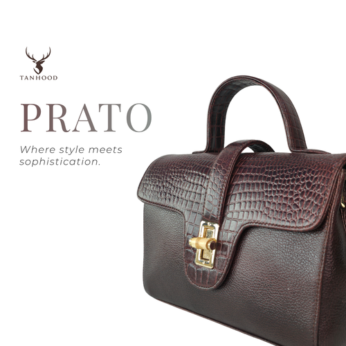 Tanhood Prato Dark Maroon Genuine Leather Croco & Solid Pattern Women Top Handle Sling Bag
