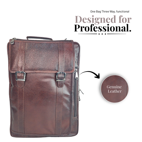 Tanhood Viareggio Dark Brown Genuine Leather Convertible Laptop Bag & Backpack for Men | 2-in-1 Office Messenger Bag | Fits 15.6 Inch Laptop | Multi Compartment Business Travel Bag