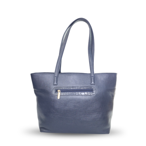 Tanhood Milan Navy Blue Genuine Leather Solid & Croco Pattern Women Tote Bag | Office Shoulder Handbag for Work, Travel & Everyday Carry