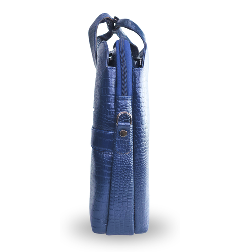 Tanhood Palermo Navy Blue Genuine Leather Croco Pattern Laptop Bag | Professional Office Messenger Bag for Men | Shoulder & Hand Carry Briefcase