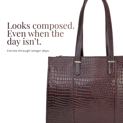 TANHOOD Novara Women’s Genuine Leather Tote Bag – Dark Brown Croco Embossed with Detachable Shoulder Strap