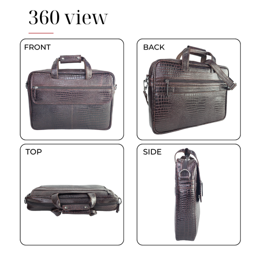Tanhood Lucca Dark Brown Genuine Leather Croco Pattern Laptop Bag | Professional Office Messenger Bag for Men | Shoulder & Hand Carry Briefcase