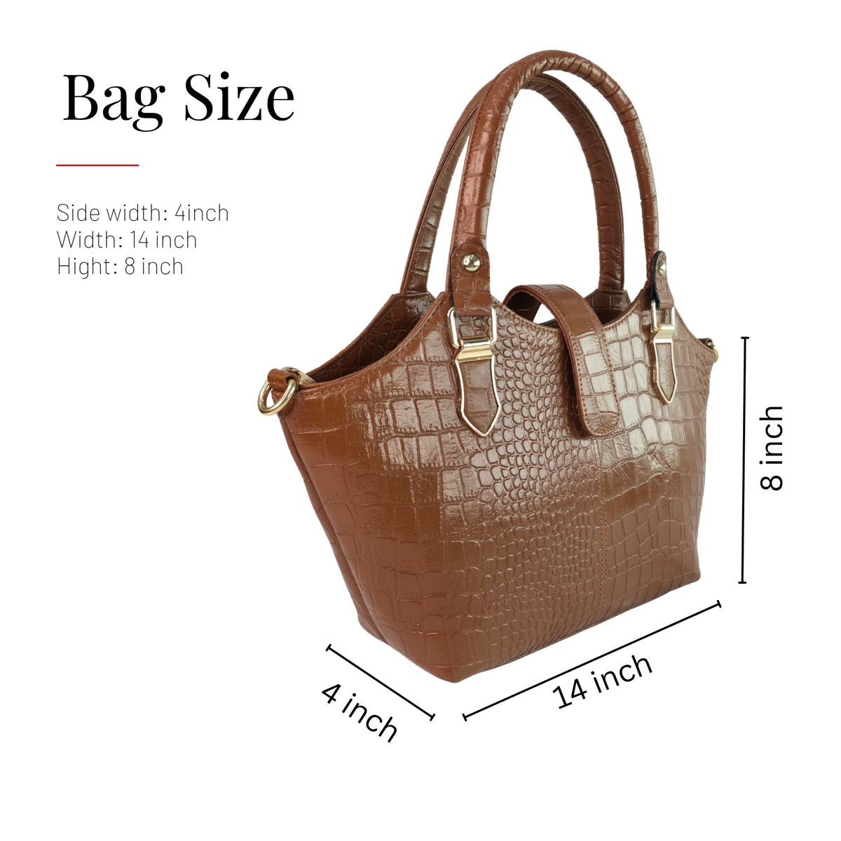 Tanhood Vittoria Light Brown Genuine Leather Croco Pattern Women Top Handle Handbag
