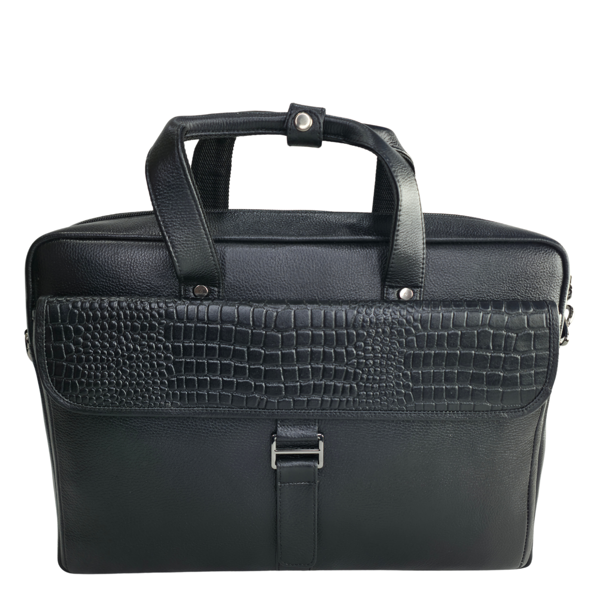 Tanhood Taranto Black Genuine Leather Croco Pattern Laptop Bag | Professional Office Messenger Bag for Men | Shoulder & Hand Carry Briefcase