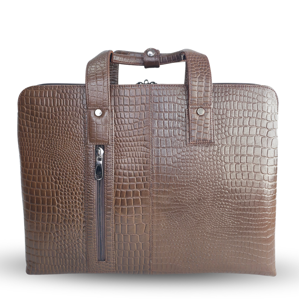 Tanhood Palermo Dark Brown Genuine Leather Croco Pattern Laptop Bag | Professional Office Messenger Bag for Men | Shoulder & Hand Carry Briefcase