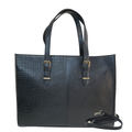 TANHOOD Latina Women’s Genuine Leather Tote Bag – Black Croco & Solid Pattern Embossed with Detachable Shoulder Strap