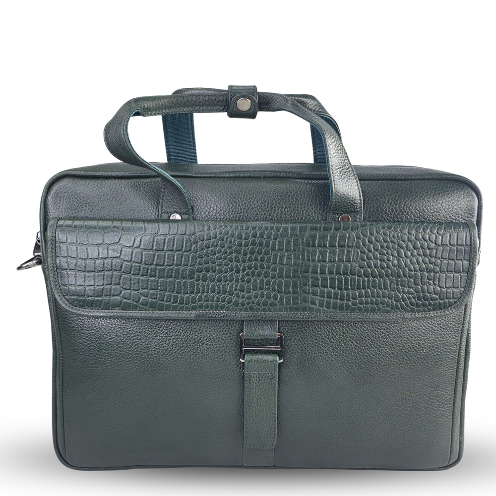 Tanhood Taranto Olive Green Genuine Leather Croco Pattern Laptop Bag | Professional Office Messenger Bag for Men | Shoulder & Hand Carry Briefcase