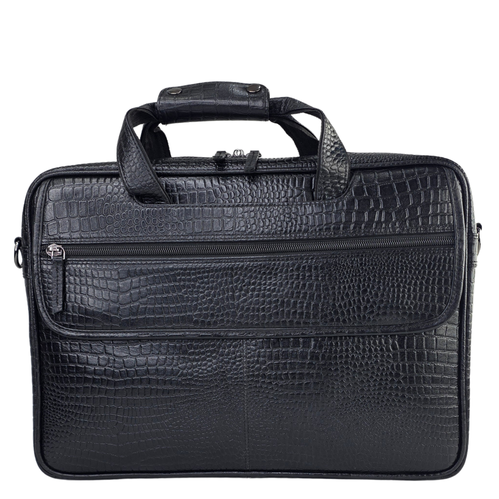 Tanhood Lucca Black Genuine Leather Croco Pattern Laptop Bag | Professional Office Messenger Bag for Men | Shoulder & Hand Carry Briefcase