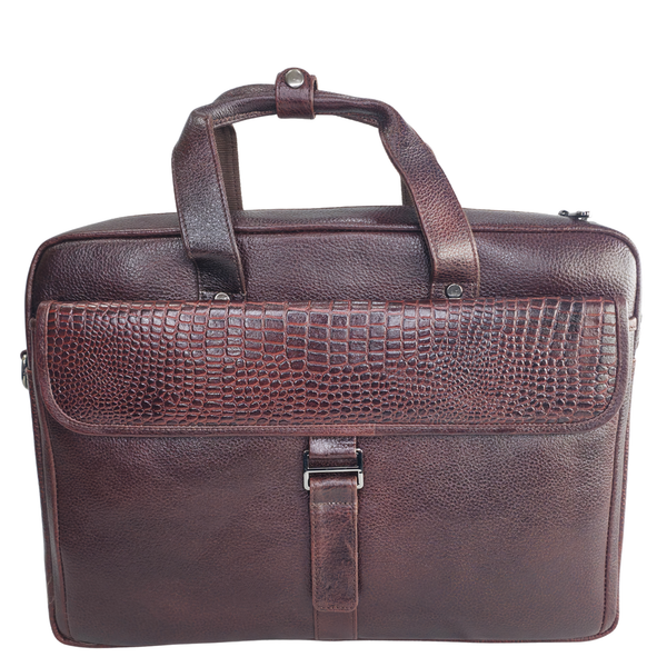 Tanhood Taranto Dark Brown Genuine Leather Croco Pattern Laptop Bag | Professional Office Messenger Bag for Men | Shoulder & Hand Carry Briefcase