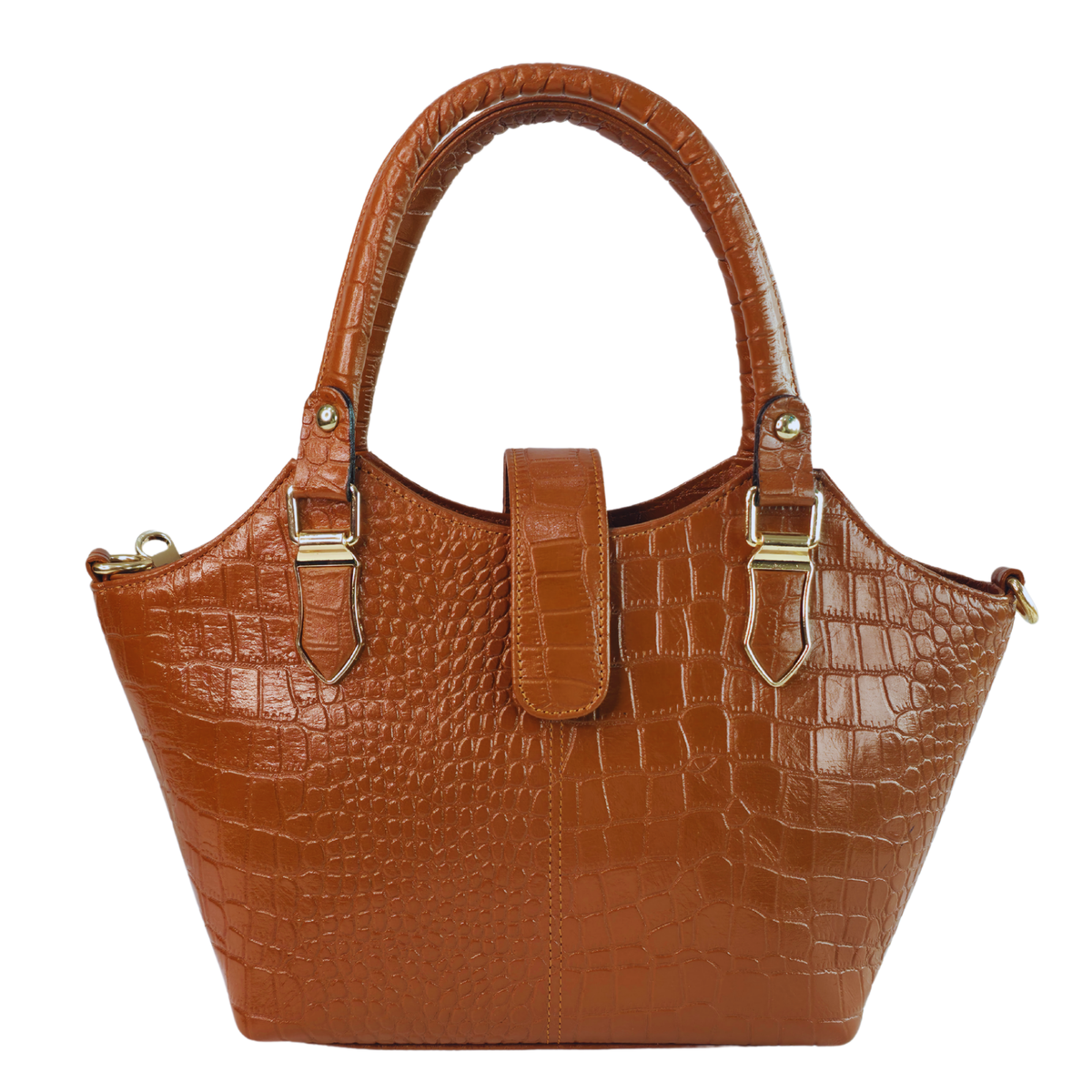Tanhood Vittoria Light Brown Genuine Leather Croco Pattern Women Top Handle Handbag