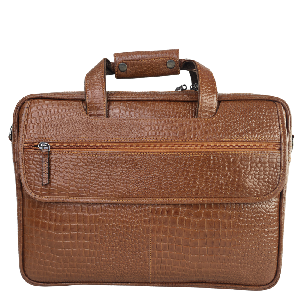 Tanhood Lucca Light Brown Genuine Leather Croco Pattern Laptop Bag | Professional Office Messenger Bag for Men | Shoulder & Hand Carry Briefcase