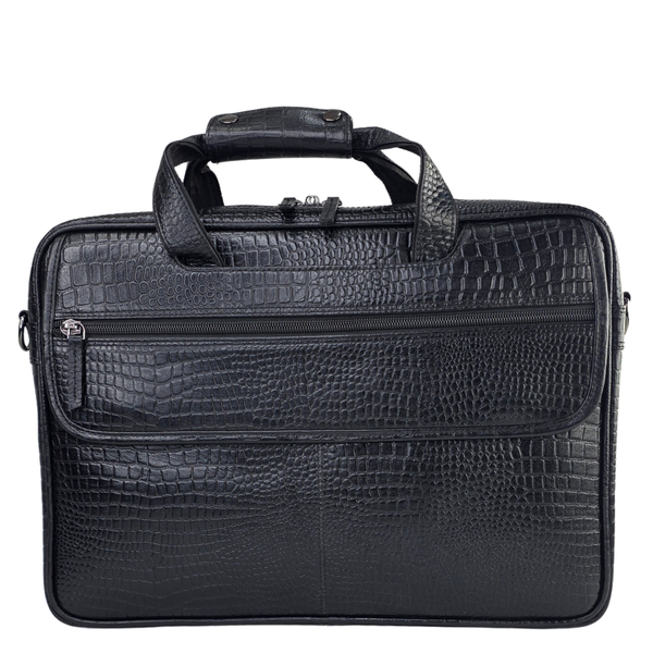Tanhood Lucca Black Genuine Leather Croco Pattern Laptop Bag | Professional Office Messenger Bag for Men | Shoulder & Hand Carry Briefcase