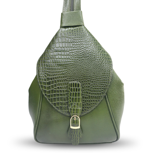 Tanhood Savona Olive Green Genuine Leather Croco Pattern 2-in-1 Convertible Backpack & Tote Bag for Women | Stylish Travel & Daily Use Backpack Purse