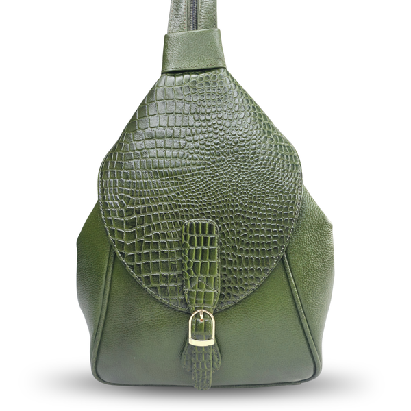 Tanhood Savona Olive Green Genuine Leather Croco Pattern 2-in-1 Convertible Backpack & Tote Bag for Women | Stylish Travel & Daily Use Backpack Purse