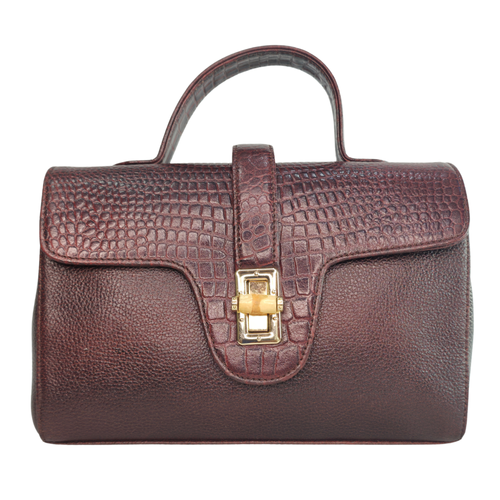 Tanhood Prato Dark Maroon Genuine Leather Croco & Solid Pattern Women Top Handle Sling Bag