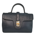 Tanhood Prato Black Genuine Leather Croco & Solid Pattern Women Top Handle Sling Bag