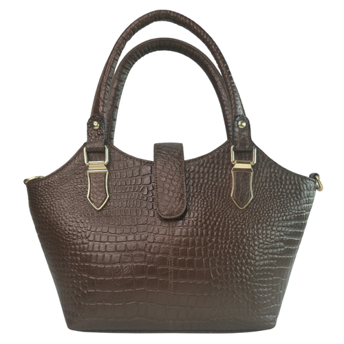 Tanhood Vittoria Dark Brown Genuine Leather Croco Pattern Women Top Handle Handbag