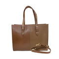 TANHOOD Latina Women’s Genuine Leather Tote Bag – Light Brown Croco & Solid Pattern Embossed with Detachable Shoulder Strap