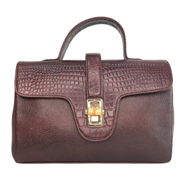Tanhood Prato Dark Maroon Genuine Leather Croco & Solid Pattern Women Top Handle Sling Bag