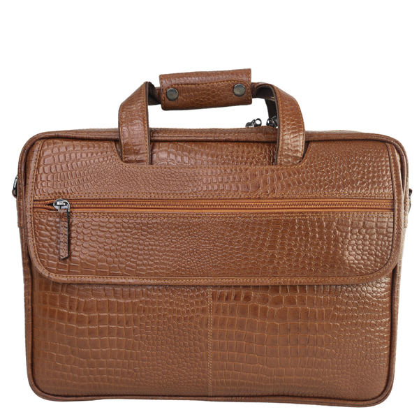 Tanhood Lucca Light Brown Genuine Leather Croco Pattern Laptop Bag | Professional Office Messenger Bag for Men | Shoulder & Hand Carry Briefcase