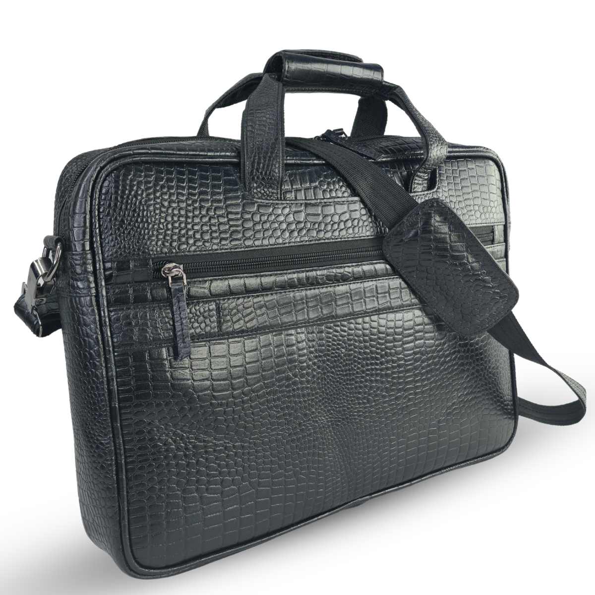 Tanhood Lucca Black Genuine Leather Croco Pattern Laptop Bag | Professional Office Messenger Bag for Men | Shoulder & Hand Carry Briefcase