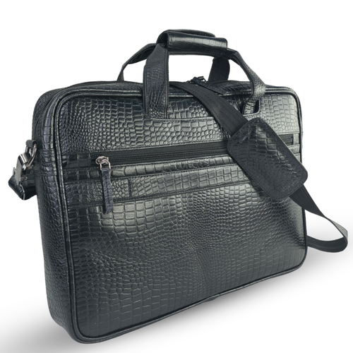 Tanhood Lucca Black Genuine Leather Croco Pattern Laptop Bag | Professional Office Messenger Bag for Men | Shoulder & Hand Carry Briefcase