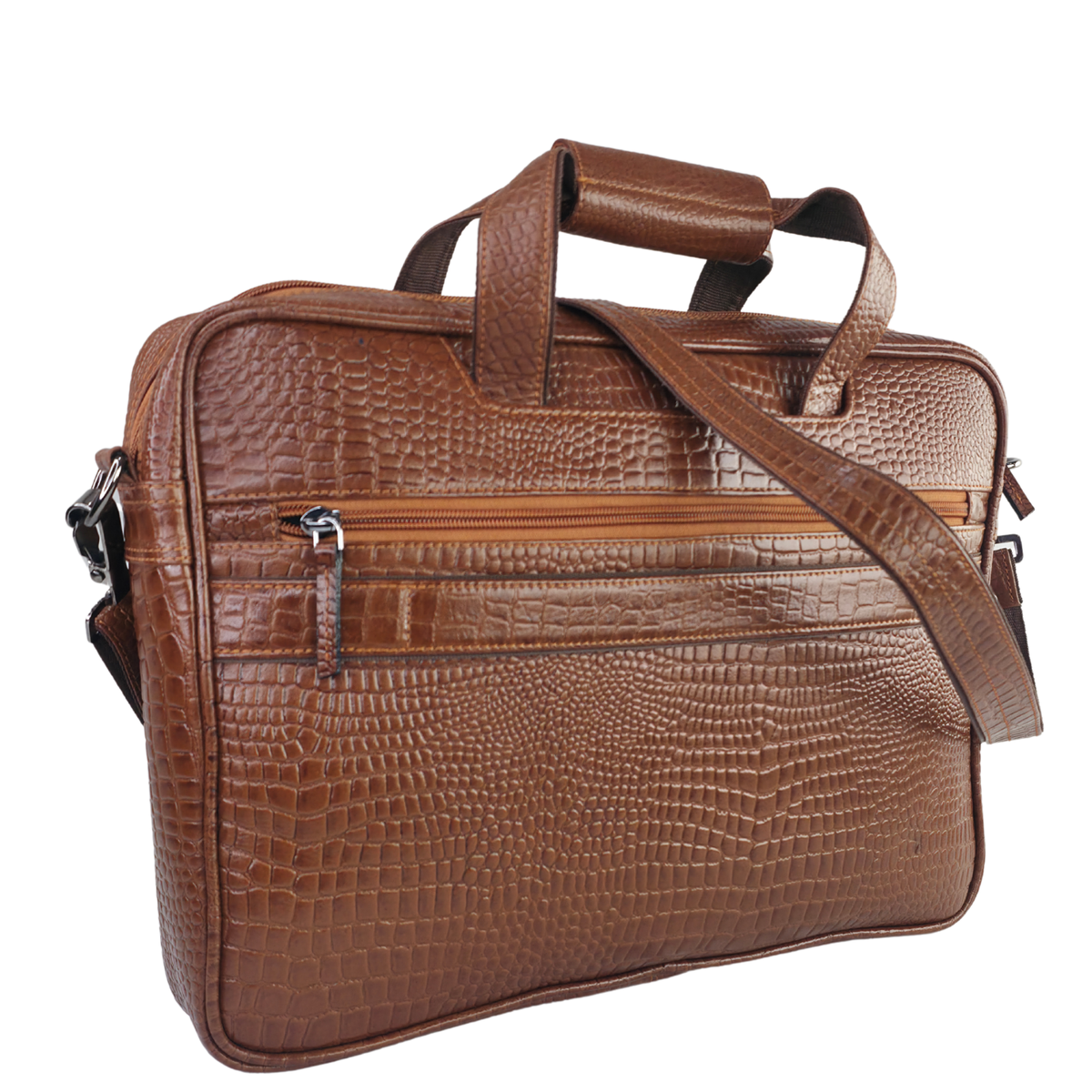 Tanhood Lucca Light Brown Genuine Leather Croco Pattern Laptop Bag | Professional Office Messenger Bag for Men | Shoulder & Hand Carry Briefcase