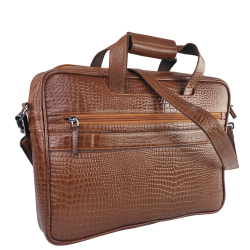 Tanhood Lucca Light Brown Genuine Leather Croco Pattern Laptop Bag | Professional Office Messenger Bag for Men | Shoulder & Hand Carry Briefcase