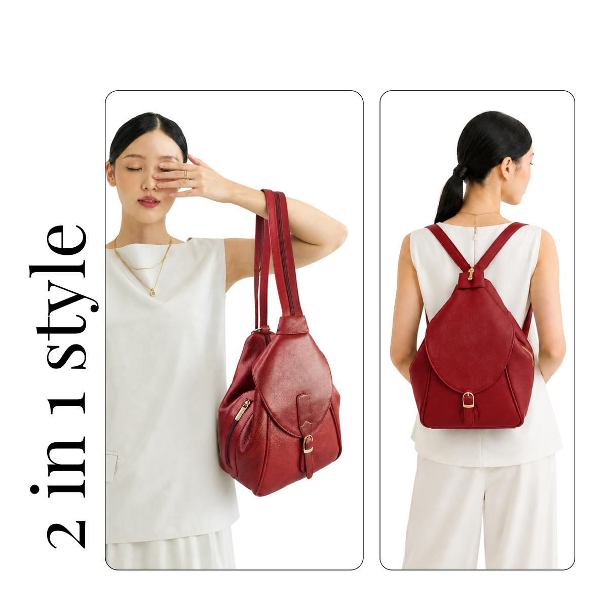 Tanhood Savona Cherry Red Genuine Leather Croco Pattern 2-in-1 Convertible Backpack & Tote Bag for Women | Stylish Travel & Daily Use Backpack Purse