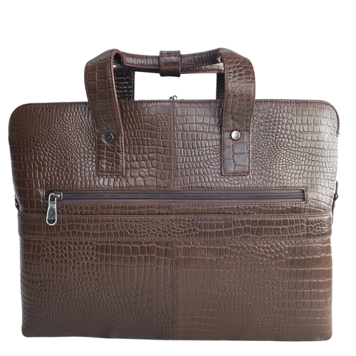 Tanhood Palermo Dark Brown Genuine Leather Croco Pattern Laptop Bag | Professional Office Messenger Bag for Men | Shoulder & Hand Carry Briefcase