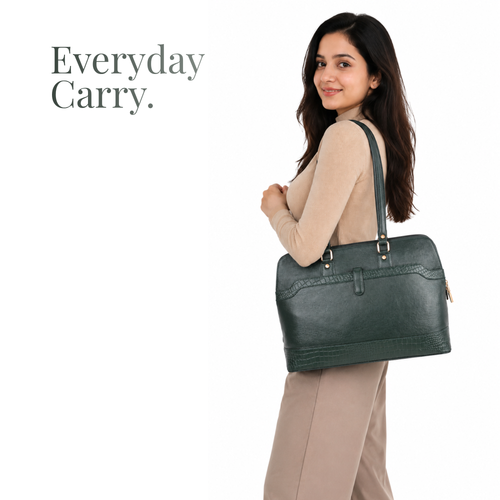 Tanhood Modica Dark Green Genuine Leather Solid Women Tote Bag | Office Shoulder Handbag for Work, Travel & Everyday Use