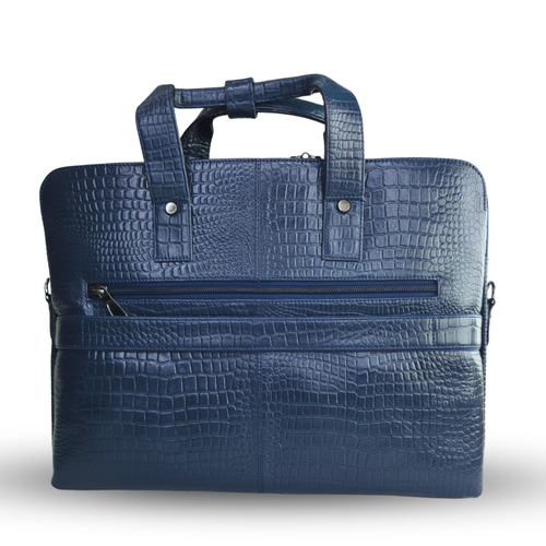 Tanhood Palermo Navy Blue Genuine Leather Croco Pattern Laptop Bag | Professional Office Messenger Bag for Men | Shoulder & Hand Carry Briefcase