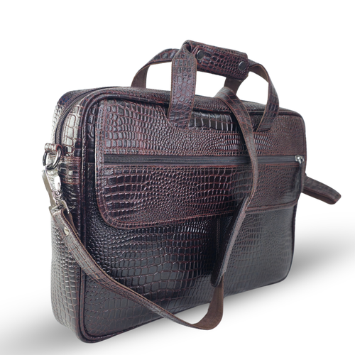Tanhood Lucca Dark Brown Genuine Leather Croco Pattern Laptop Bag | Professional Office Messenger Bag for Men | Shoulder & Hand Carry Briefcase