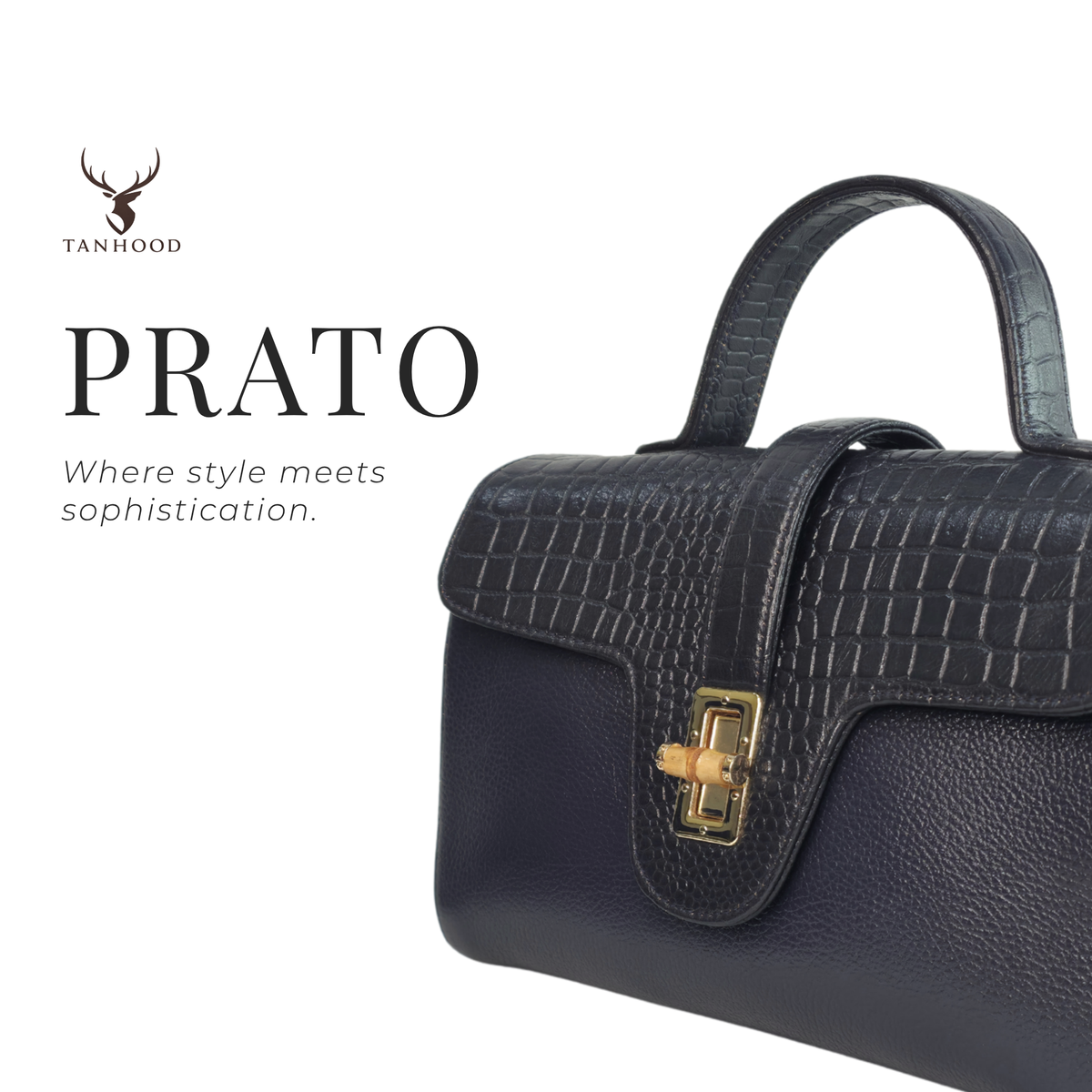Tanhood Prato Black Genuine Leather Croco & Solid Pattern Women Top Handle Sling Bag