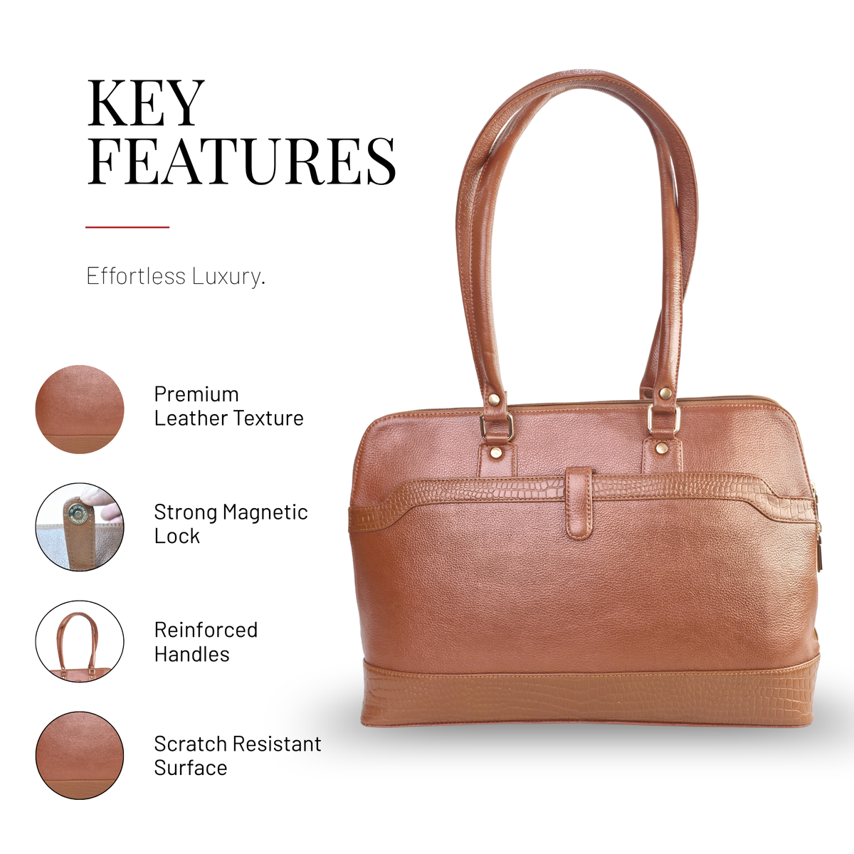 Tanhood Modica Light Brown Genuine Leather Solid Women Tote Bag | Office Shoulder Handbag for Work, Travel & Everyday Use