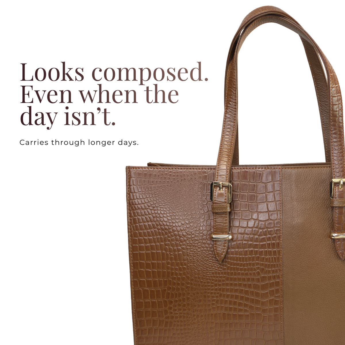 TANHOOD Latina Women’s Genuine Leather Tote Bag – Light Brown Croco & Solid Pattern Embossed with Detachable Shoulder Strap