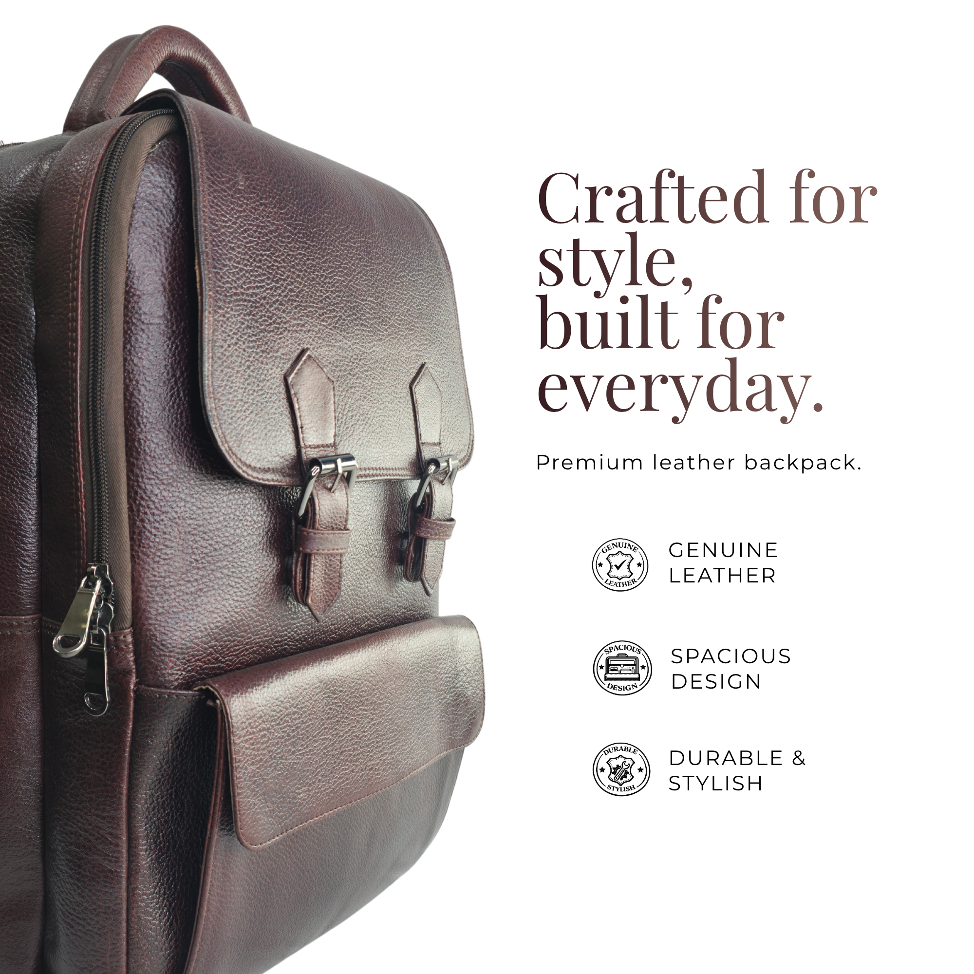 TANHOOD Avellino Genuine Leather Laptop Backpack - Dark Brown Solid Pattern Structured Backpack for Office, Travel & Everyday Carry