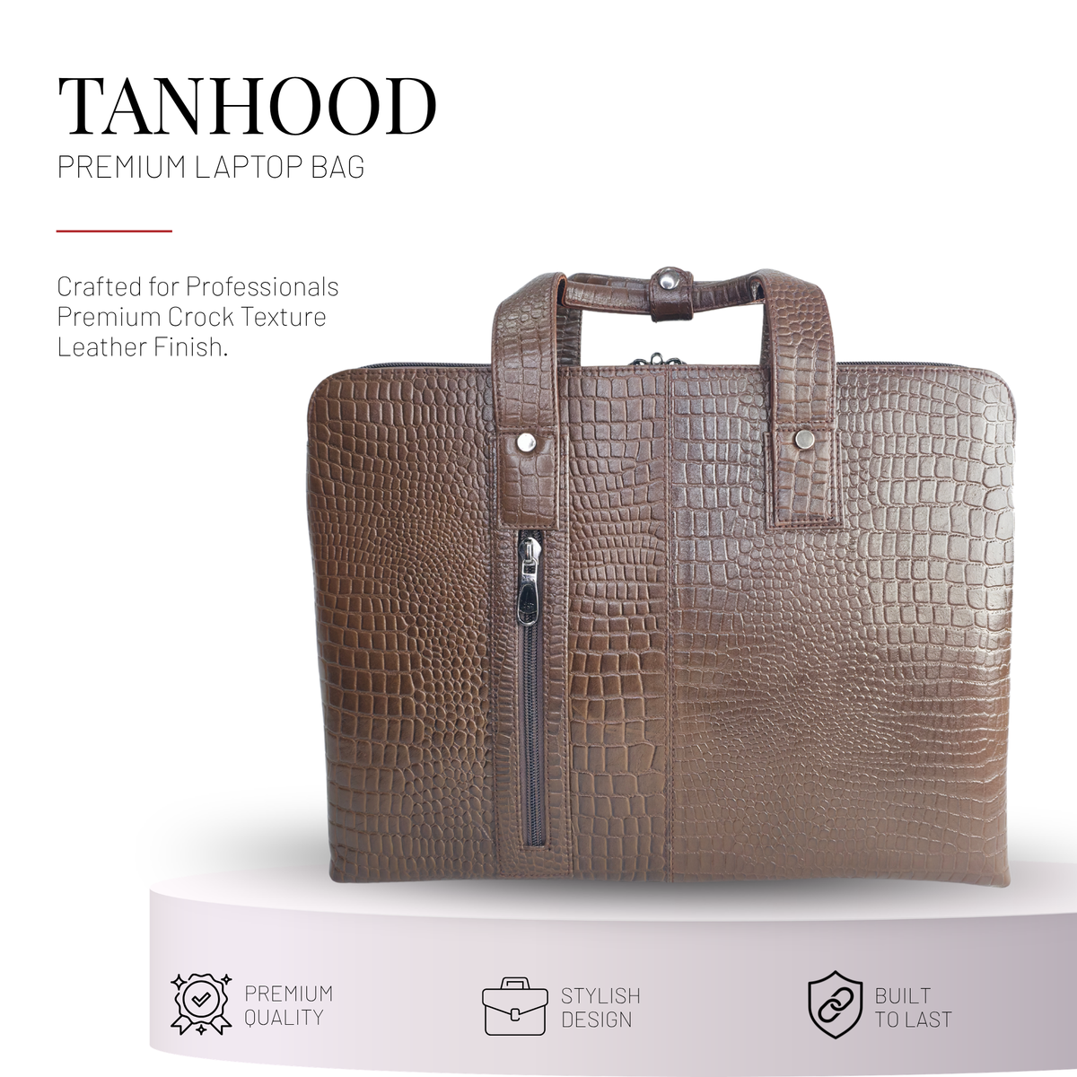 Tanhood Palermo Dark Brown Genuine Leather Croco Pattern Laptop Bag | Professional Office Messenger Bag for Men | Shoulder & Hand Carry Briefcase