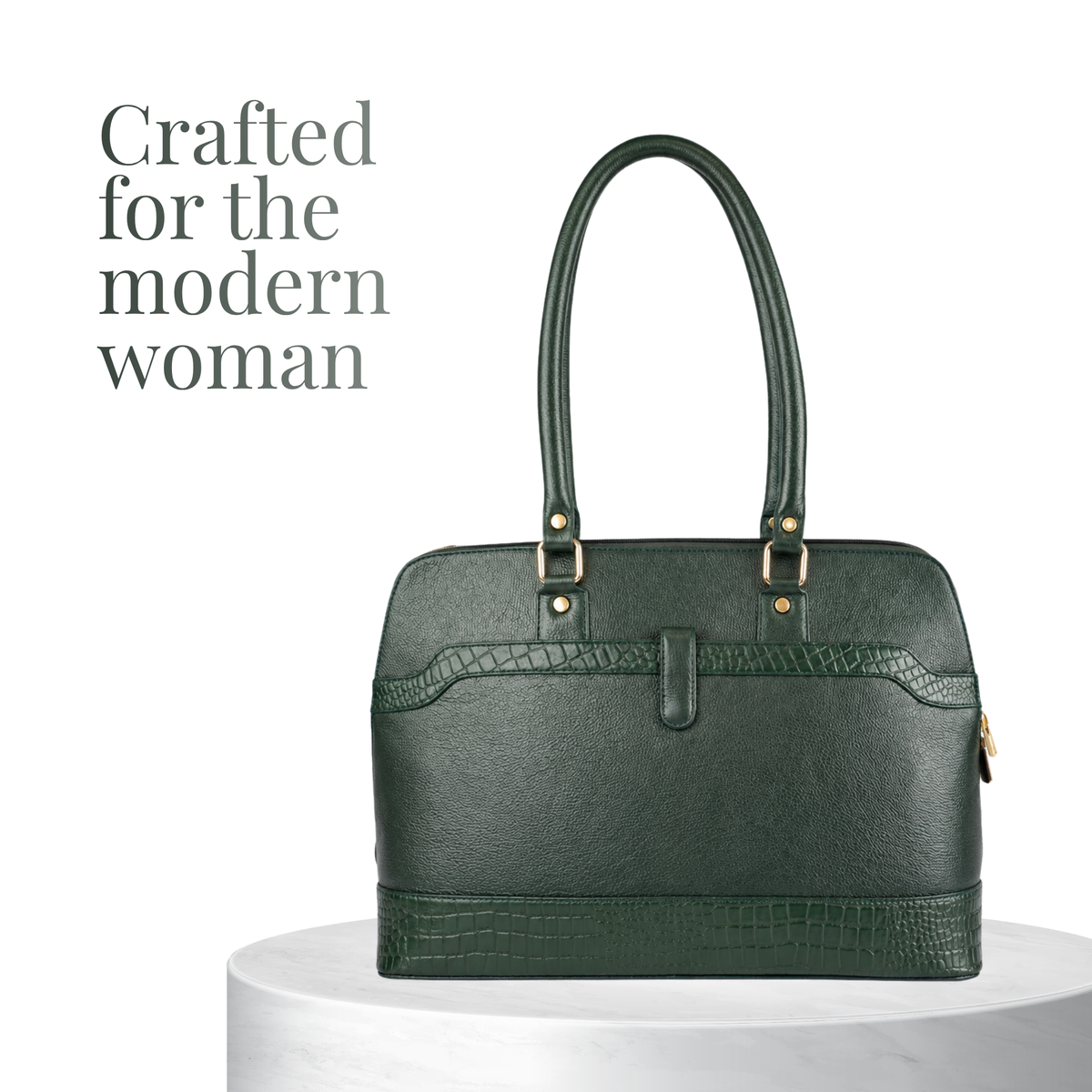 Tanhood Modica Dark Green Genuine Leather Solid Women Tote Bag | Office Shoulder Handbag for Work, Travel & Everyday Use