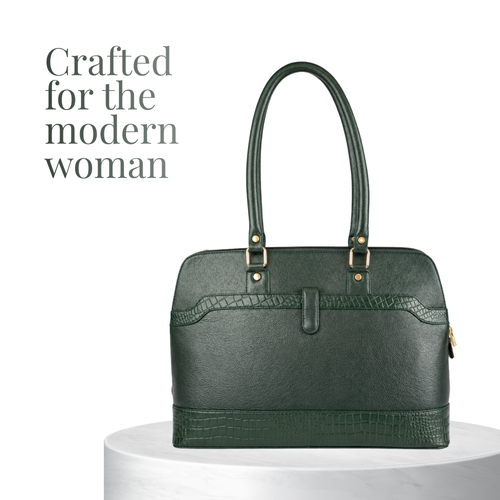 Tanhood Modica Dark Green Genuine Leather Solid Women Tote Bag | Office Shoulder Handbag for Work, Travel & Everyday Use