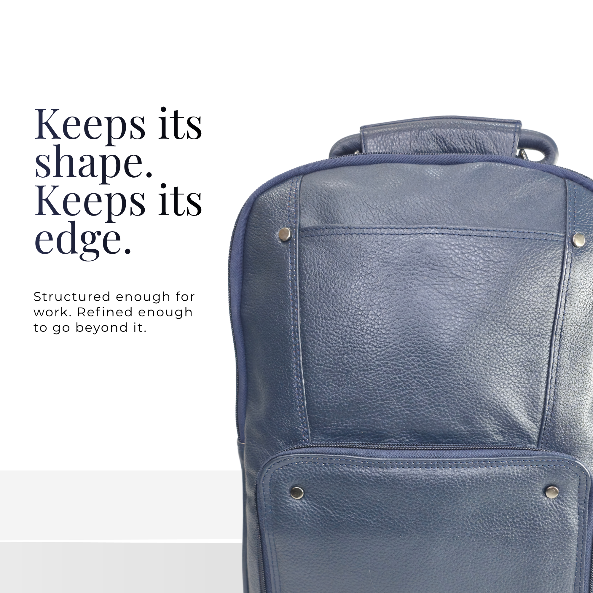 TANHOOD Foligno Genuine Leather Laptop Backpack - Navy Blue Solid Pattern Structured Backpack for Office, Travel & Everyday Carry