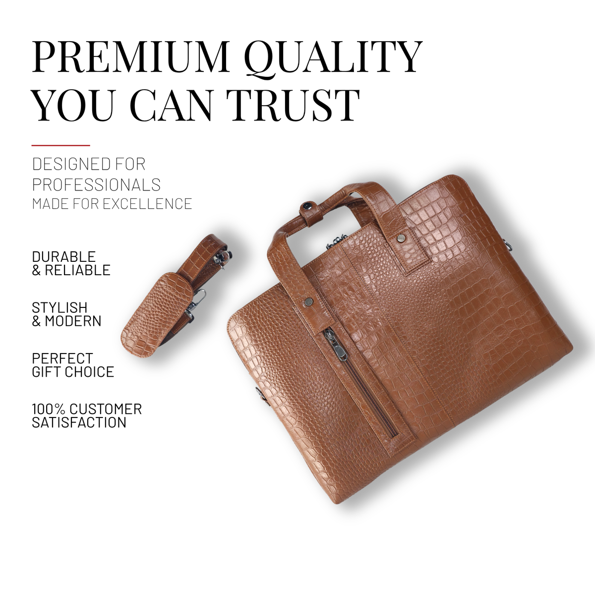 Tanhood Palermo Light Brown Genuine Leather Croco Pattern Laptop Bag | Professional Office Messenger Bag for Men | Shoulder & Hand Carry Briefcase