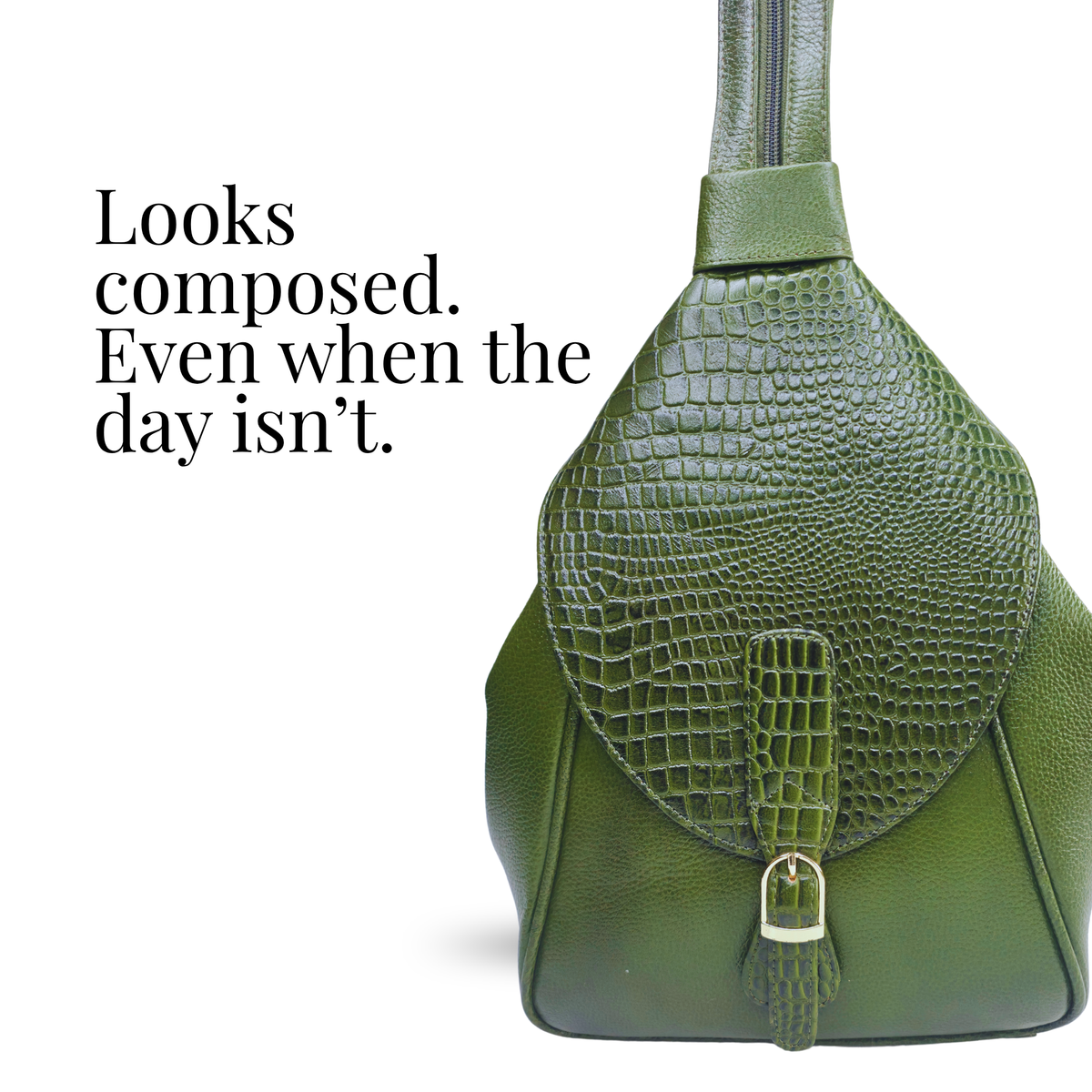 Tanhood Savona Olive Green Genuine Leather Croco Pattern 2-in-1 Convertible Backpack & Tote Bag for Women | Stylish Travel & Daily Use Backpack Purse