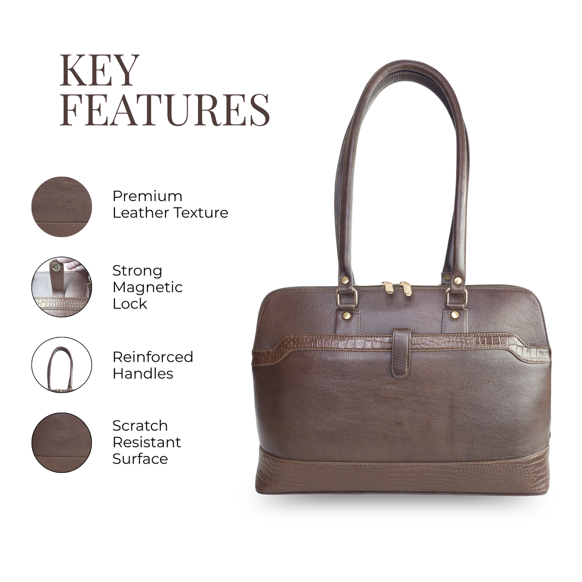 Tanhood Modica Dark Brown Genuine Leather Solid Women Tote Bag | Office Shoulder Handbag for Work, Travel & Everyday Use