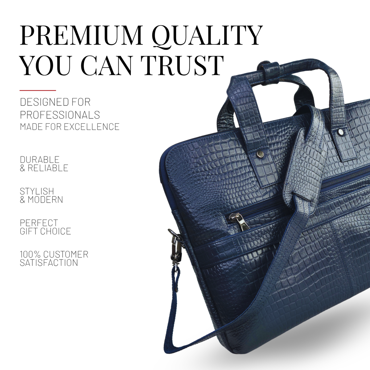 Tanhood Palermo Navy Blue Genuine Leather Croco Pattern Laptop Bag | Professional Office Messenger Bag for Men | Shoulder & Hand Carry Briefcase