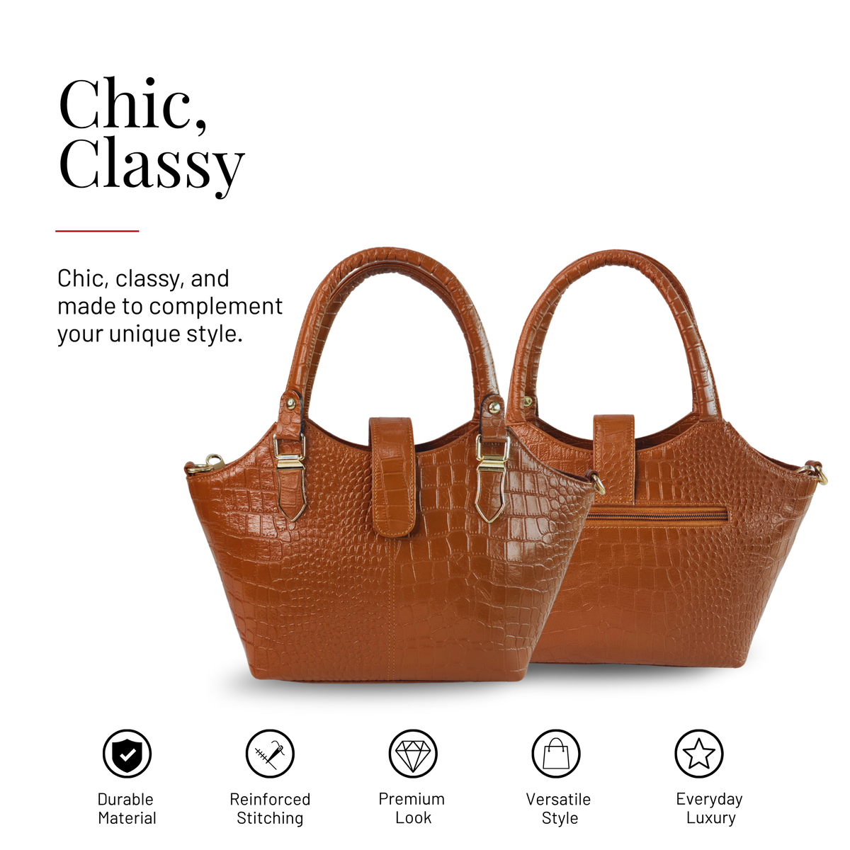 Tanhood Vittoria Light Brown Genuine Leather Croco Pattern Women Top Handle Handbag