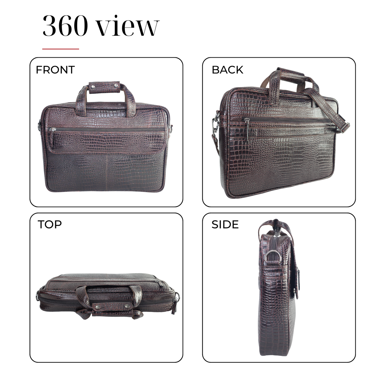Tanhood Lucca Dark Brown Genuine Leather Croco Pattern Laptop Bag | Professional Office Messenger Bag for Men | Shoulder & Hand Carry Briefcase