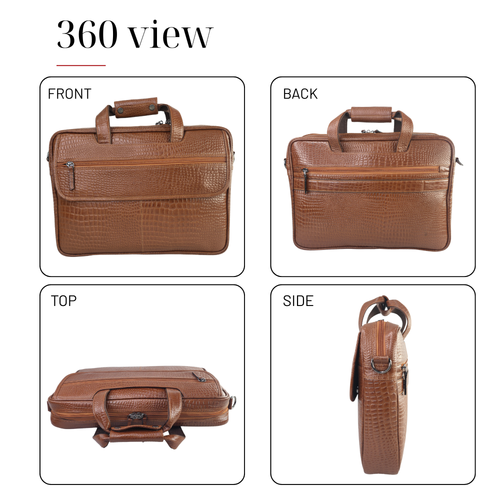 Tanhood Lucca Light Brown Genuine Leather Croco Pattern Laptop Bag | Professional Office Messenger Bag for Men | Shoulder & Hand Carry Briefcase