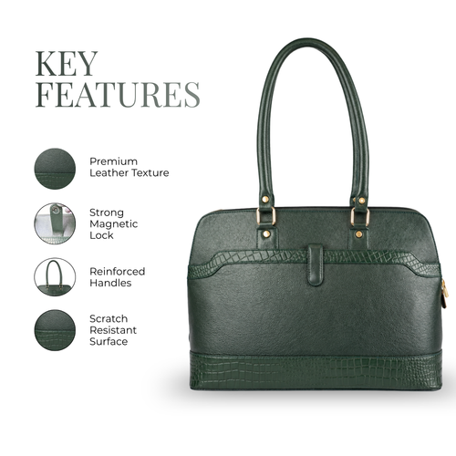 Tanhood Modica Dark Green Genuine Leather Solid Women Tote Bag | Office Shoulder Handbag for Work, Travel & Everyday Use